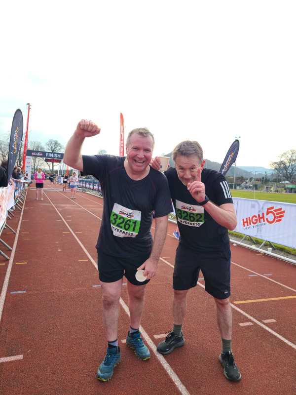 James Byam Shaw and friend, Inverness half marathon 2025 finish